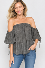Load image into Gallery viewer, Open-Shoulder Washed Crinkled Gauze Top