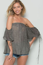 Load image into Gallery viewer, Open-Shoulder Washed Crinkled Gauze Top